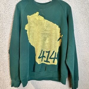 Vintage 90s Milwaukee, Wisconsin 414 Fruit of The Loom Green Gold Crewneck XL
